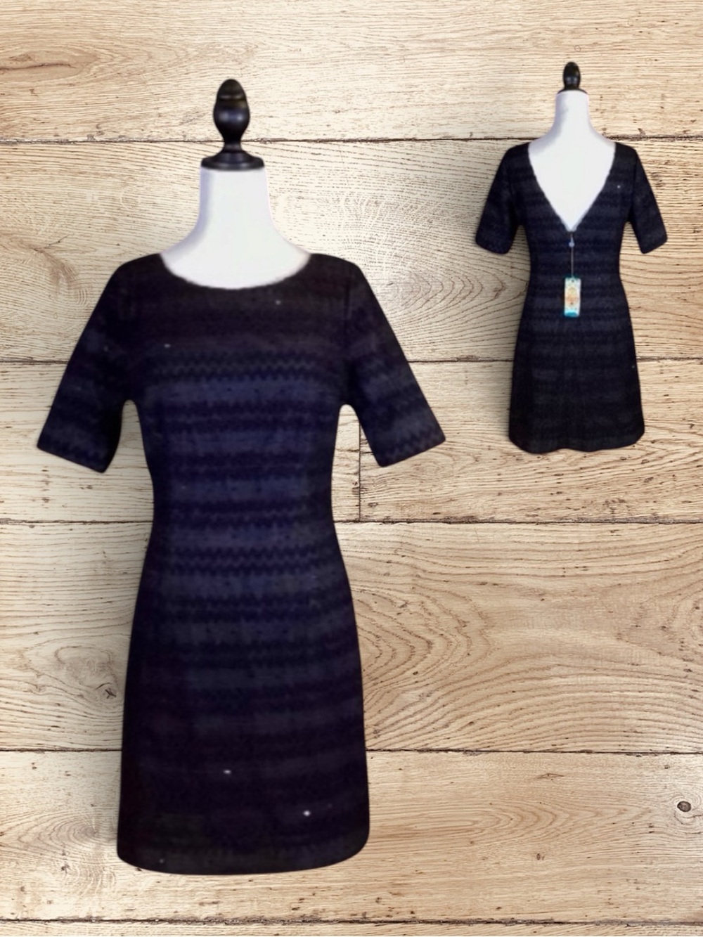 Plenty by Tracy Reese Dress Black Shift Sequin Lace Retro Glam Cocktail 8 NWT